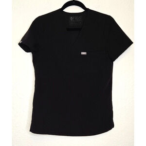 FIGS Technical Collection Womens Catarina Scrub Top XS Black One Pocket V Neck